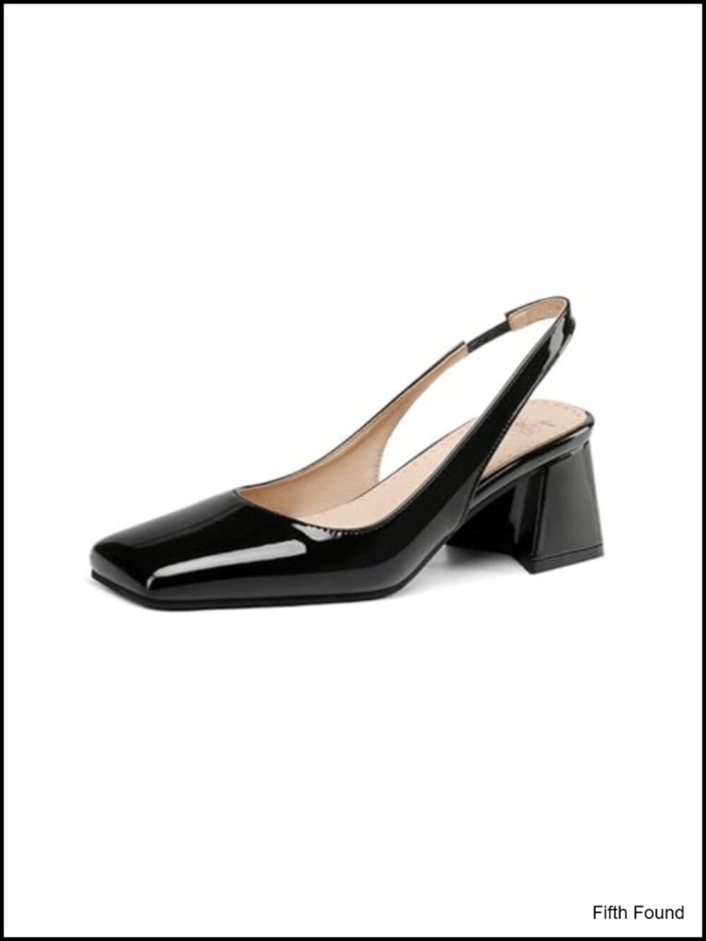 Patent Leather Chunky Heel Slingback Pumps Square Toe Buckle Block Heel